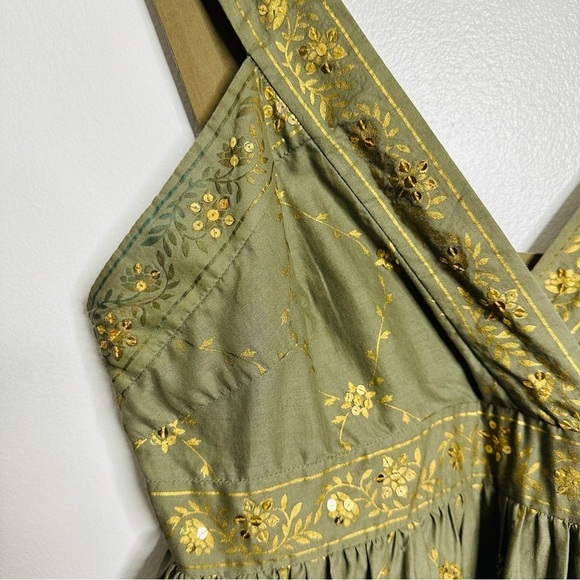 MICHAEL Michael Kors Olive Green Gold Imprint Border with Sequins Dress Size 8 - Picture 4 of 6